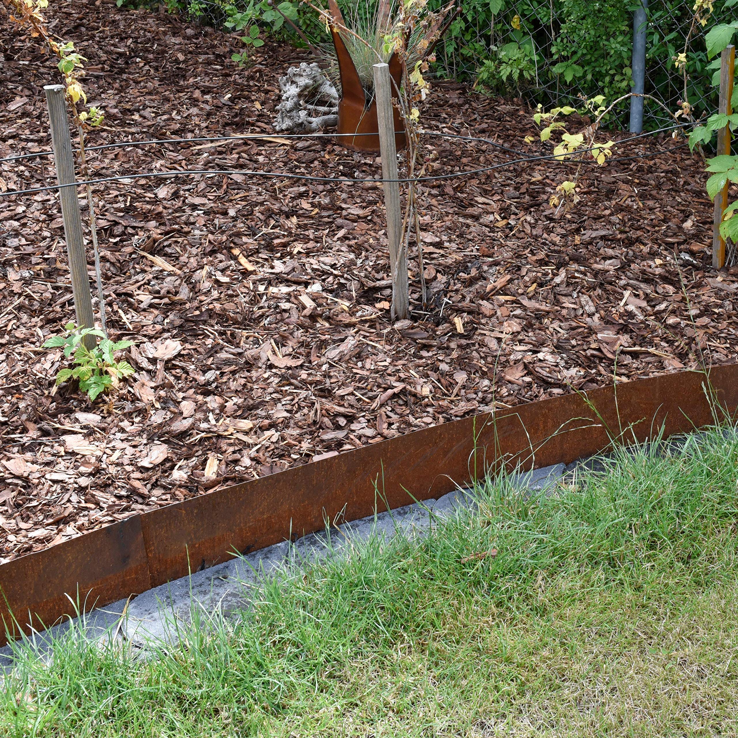 Estexo, 4 bordure per prato in acciaio Corten, 100 cm, con 3 connettori e viti per il fissaggio