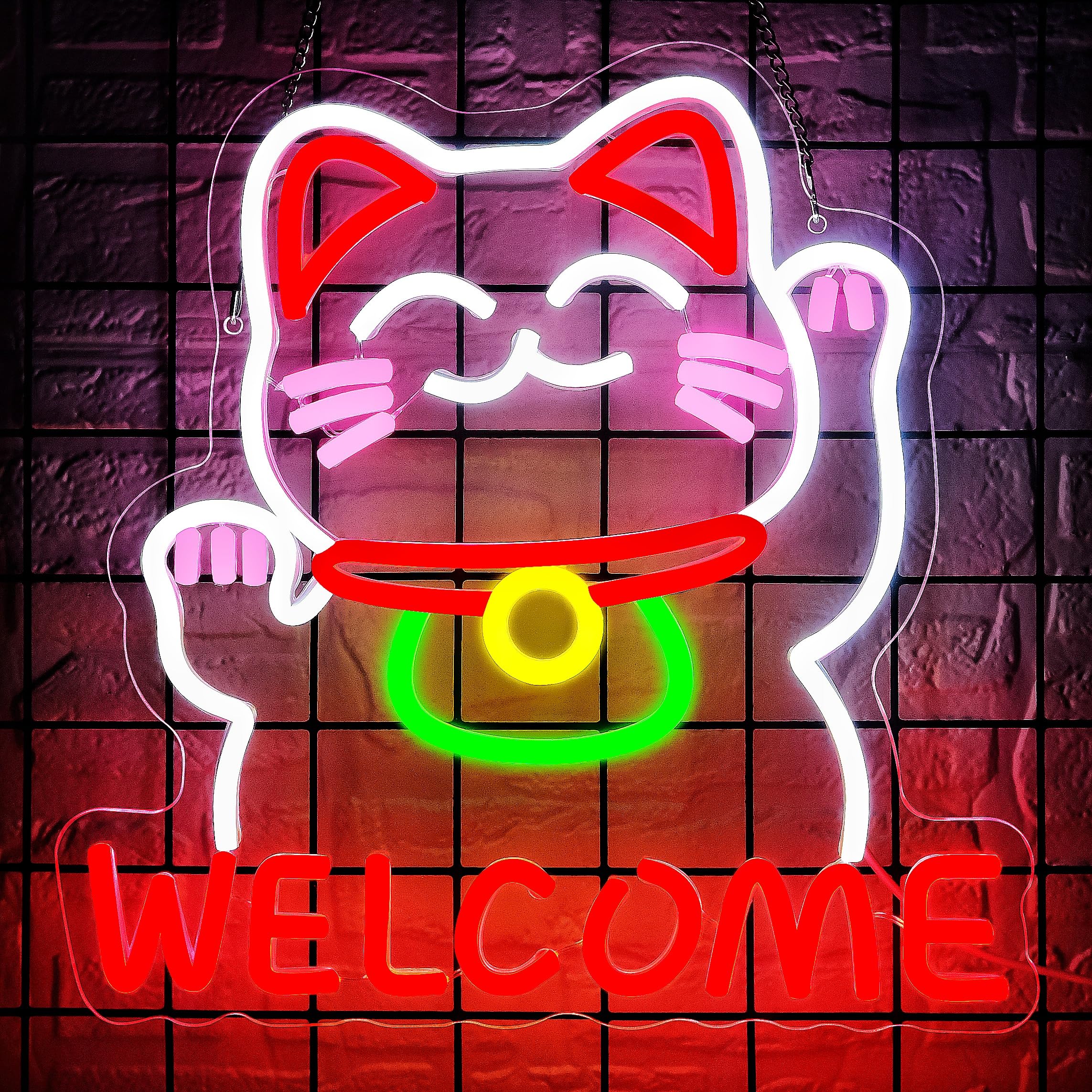 Welcome Sign for Front Door Dimmable Welcome Neon Sign Cat Neon Sign for Wall Decor for Front Door Wall Window Festival Man Cave Pub Party Game Room Decor(CP-012) — image 1