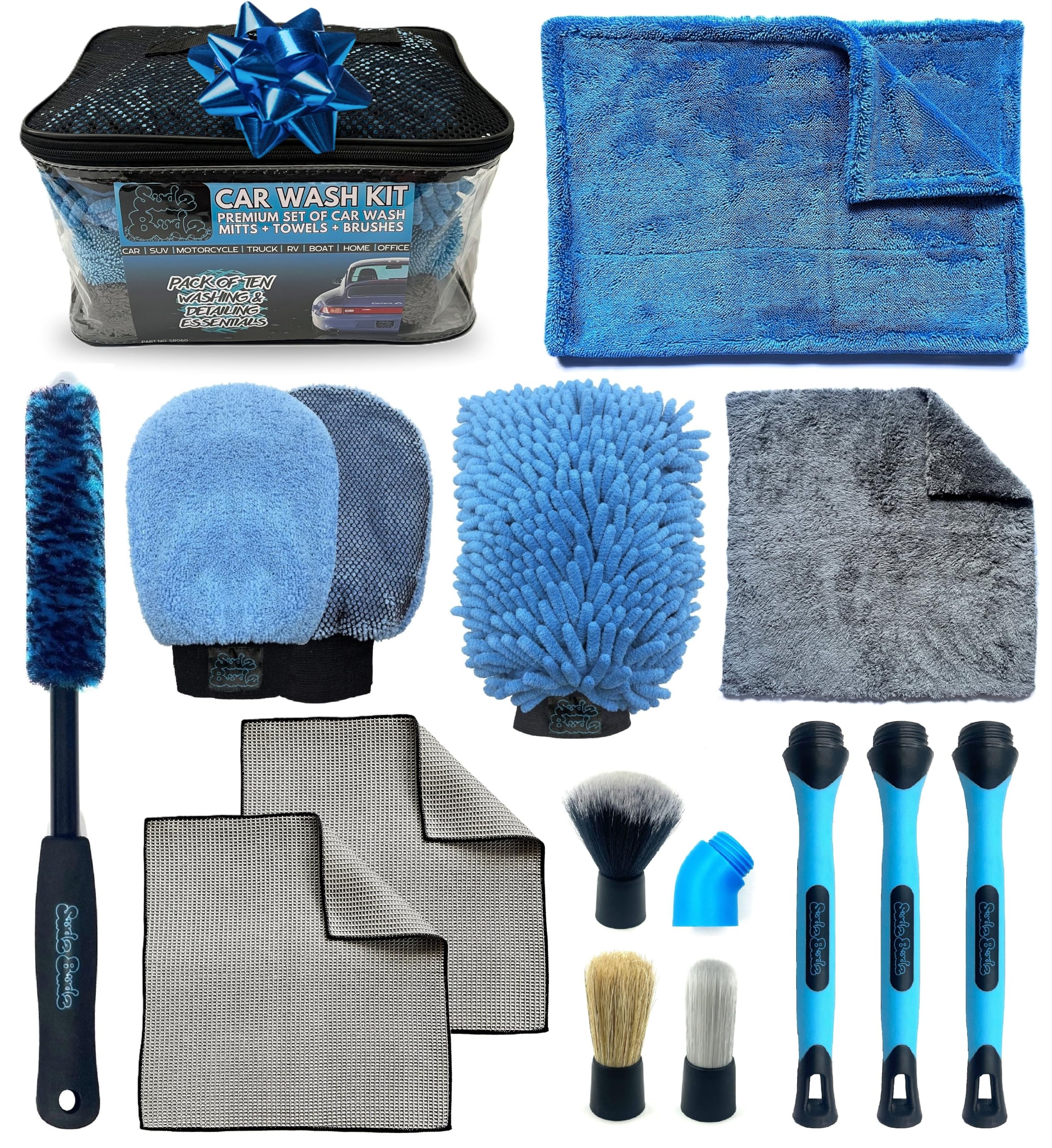 Outigu Kit De Nettoyage De Voiture Avec Sac De Rangement, Kit De Lavage De Voiture 16 Pièces, Kit De Nettoyage De Voiture Avec Gant De Lavage, Gants De Lavage De Voiture, Brosses