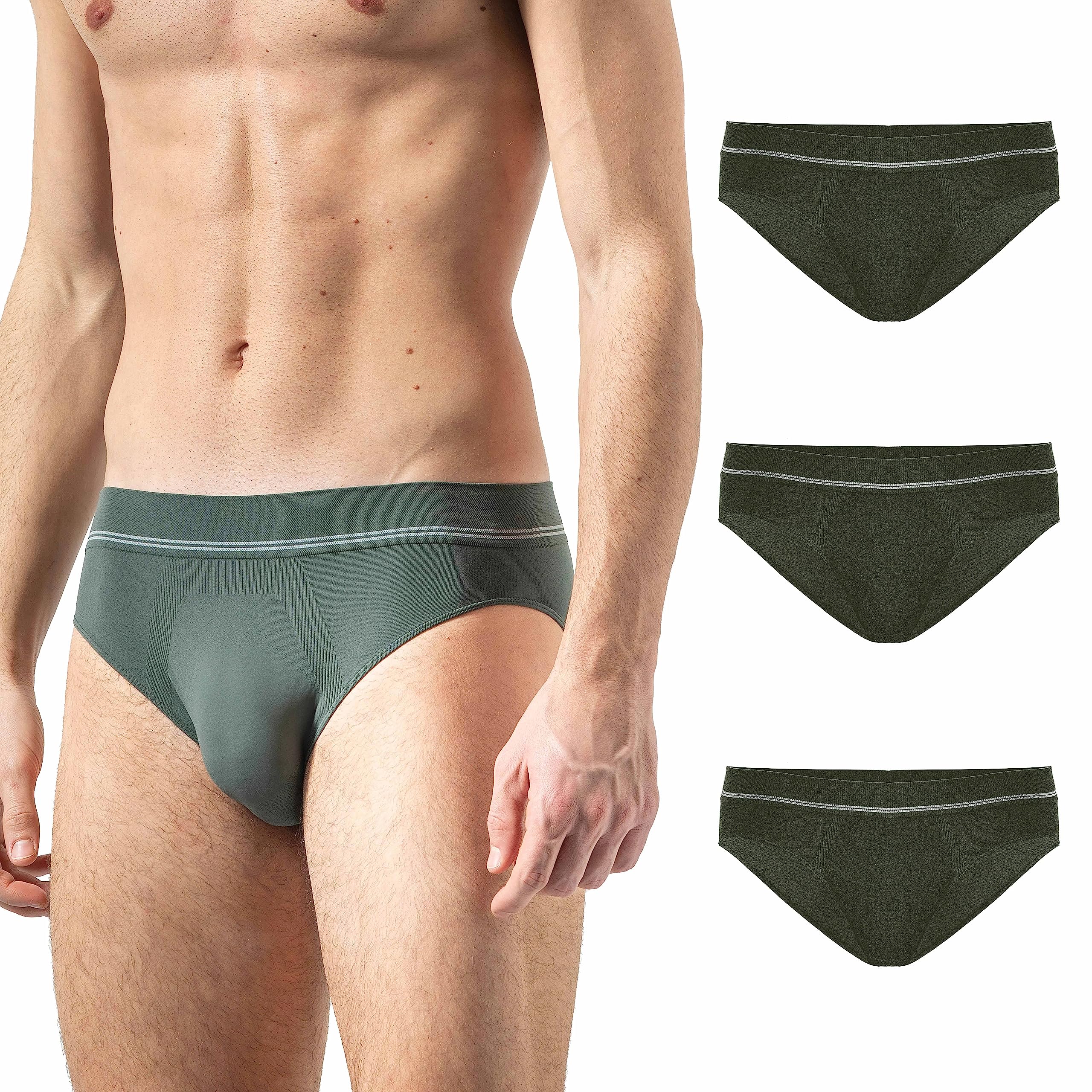 Risalti Men's Green Microfibre Briefs 3-Pack - Breathable, Seamless, Made in Italy