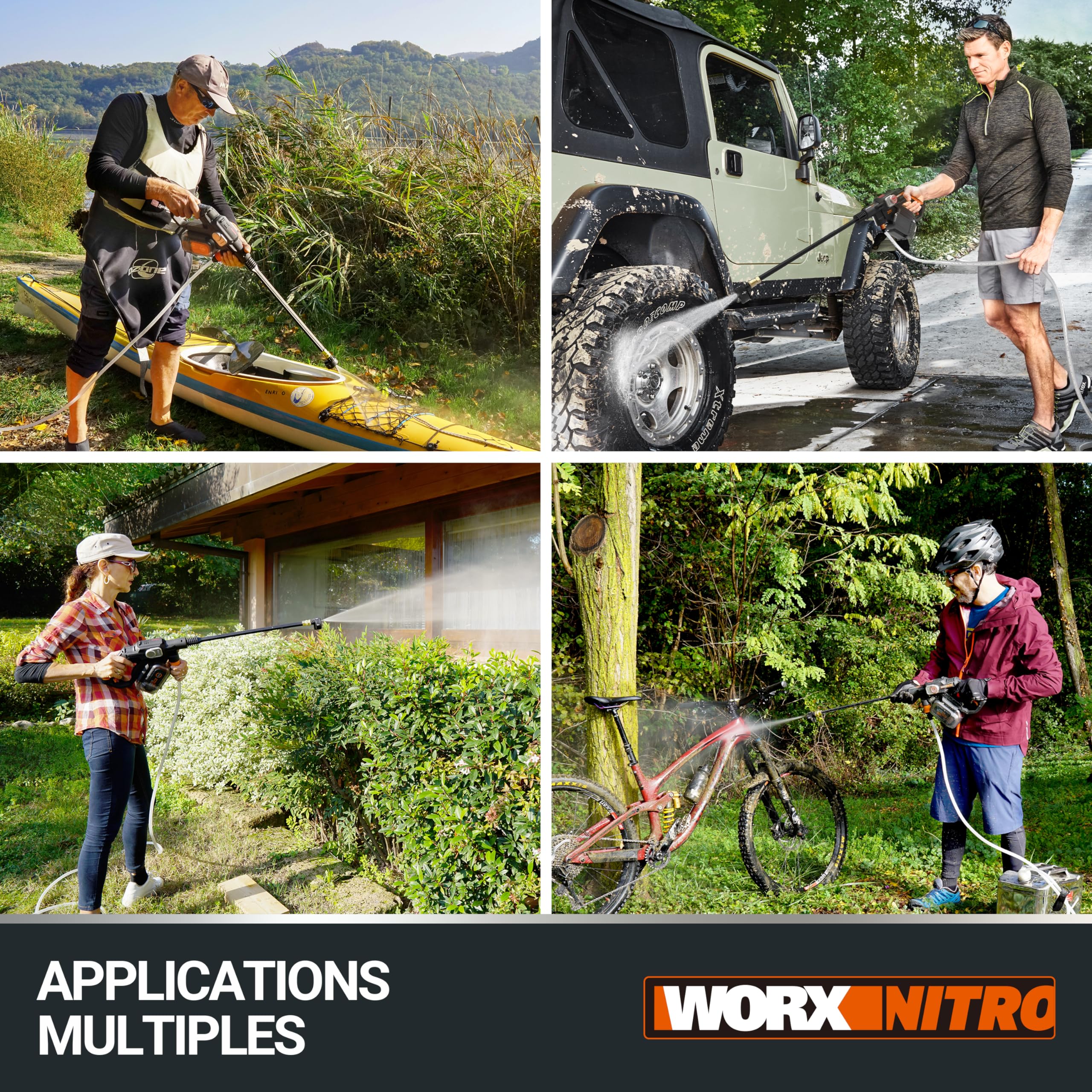 WORX Nettoyeur Haute Pression sans Fil Brushless 20V Hydroshot WG633E, Outil Mobile sans raccord d'eau Fixe, livré ave 1 Batterie 4Ah, Chargeur, Tuyau 6m, Lance Longue, buse à Jets Multiples