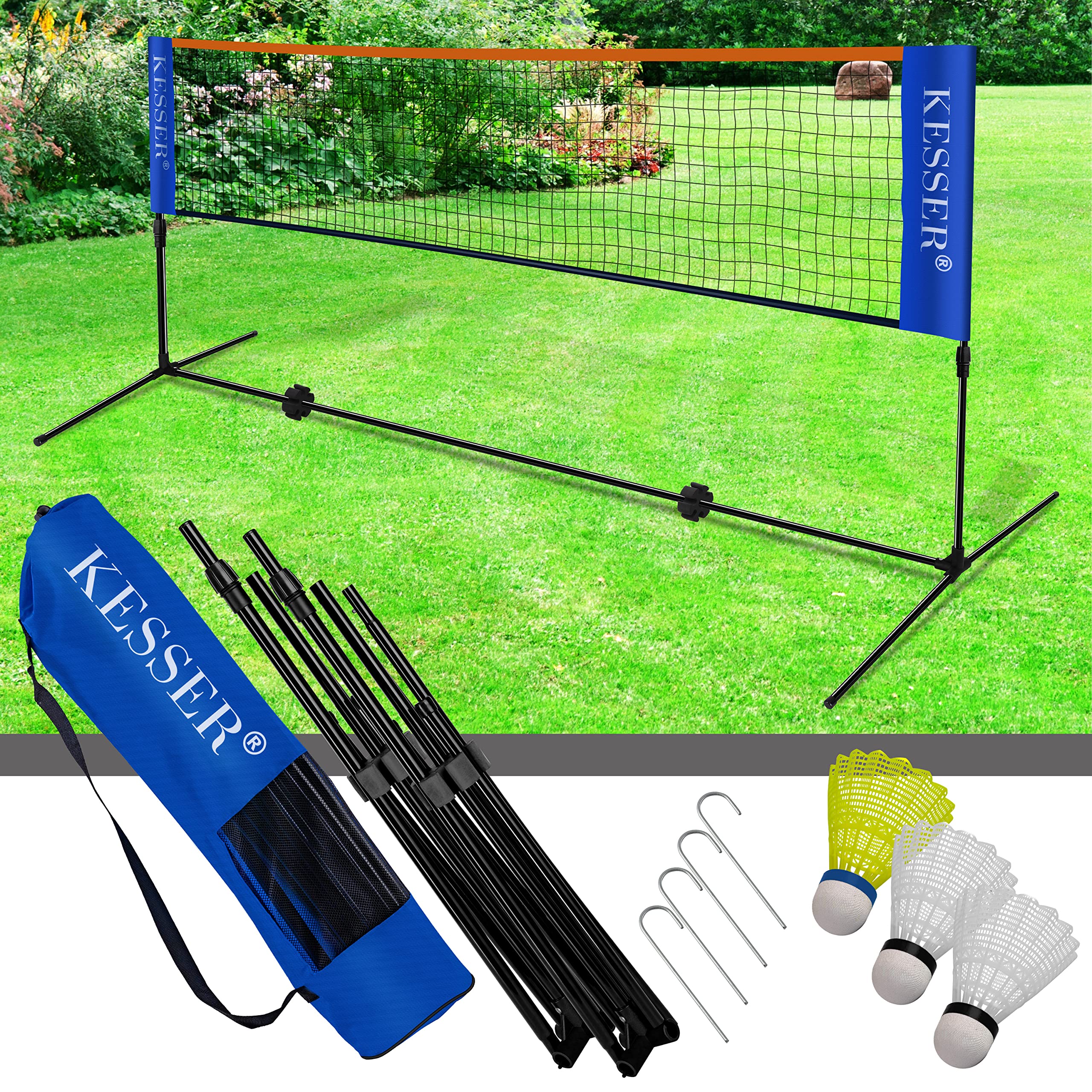 KESSER® Filet de Badminton - Filet de Tennis - 300 cm - 400 cm - 500 cm - Réglable en Hauteur sur 3 Positions - Set composé de Filet, 3 Volants, Armature en Fer Solide, Sac de Transport, intérieur et