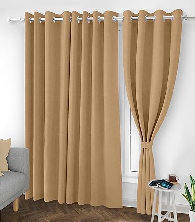 Top Drapes Room Darkening Blackout Door Curtain with Tie Back 7 feet 1 Pcs | Thermal Insulated, Noise Reducing Heavy Polyester Solid Curtain (Dark Beige Colour)