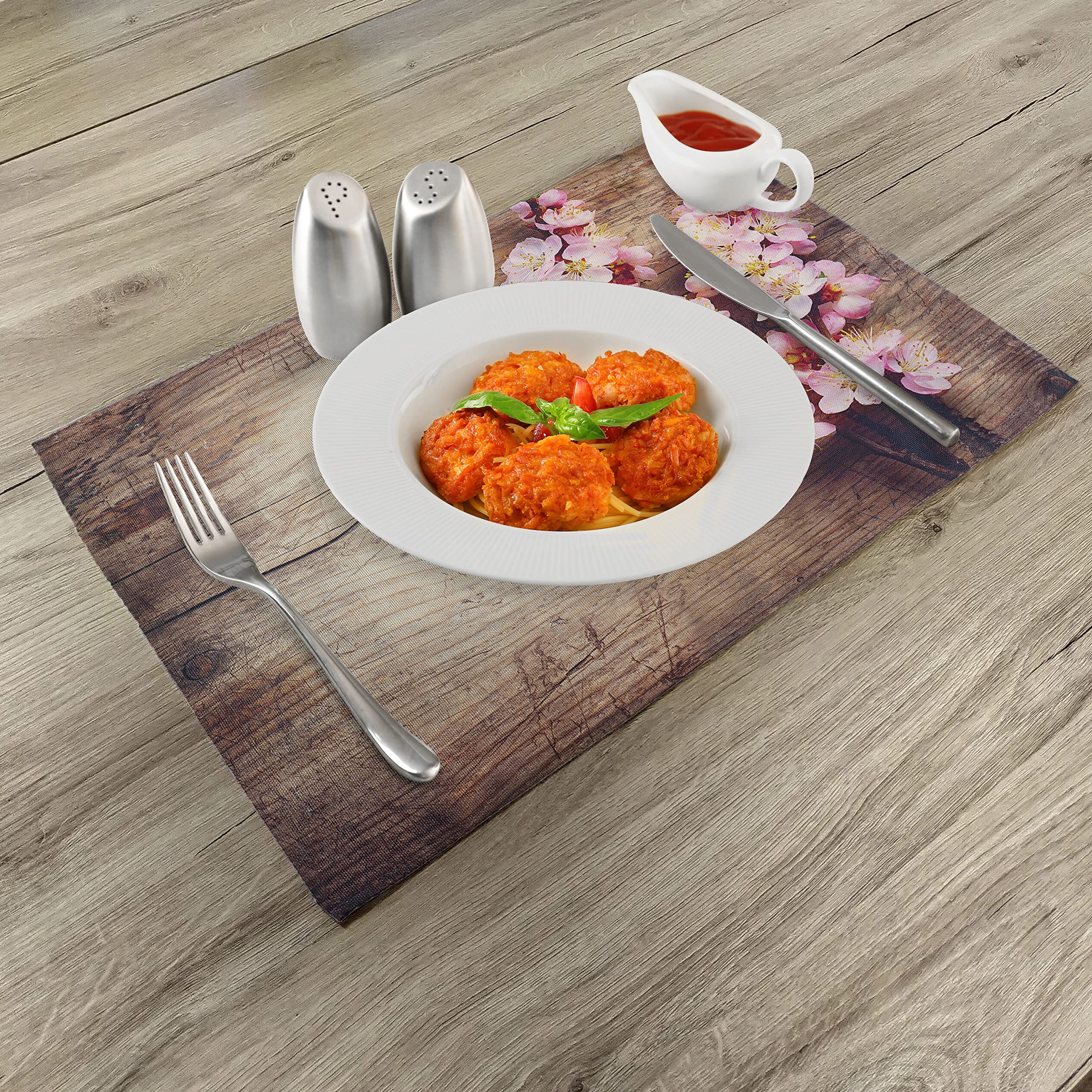 ABAKUHAUS Tovagliette Americane Set Da 4 - Fenicottero E Fiori Tropicali - Lavabili In Tessuto Poliestere 45x30cm