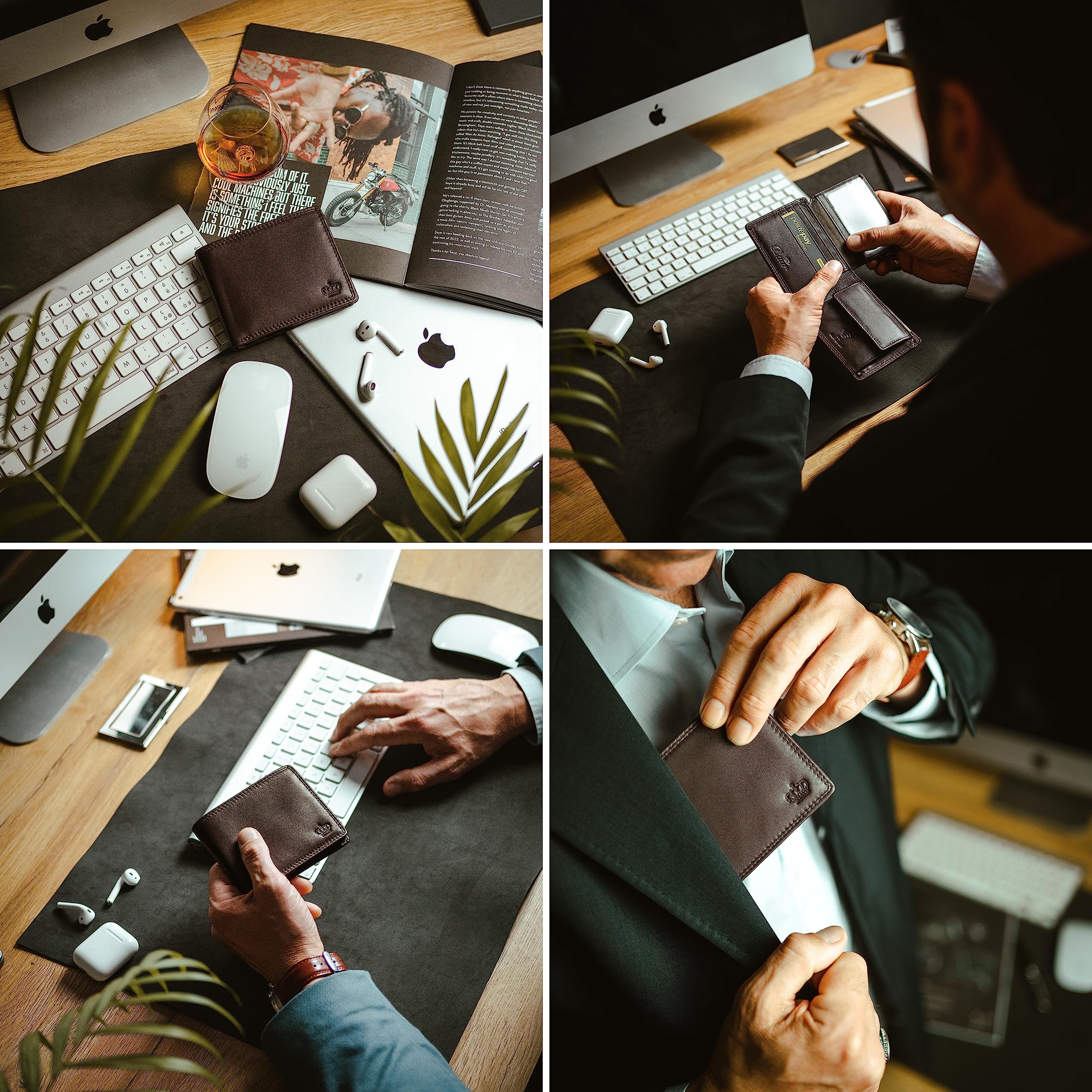 Baur męski portfel z prawdziwej skóry | portfel z ochroną RFID | format poziomy | portfel z przegródką na monety | portfel z wieloma przegródkami na karty, ciemnobrązowy, 12,5 x 9,3 x 2 cm
