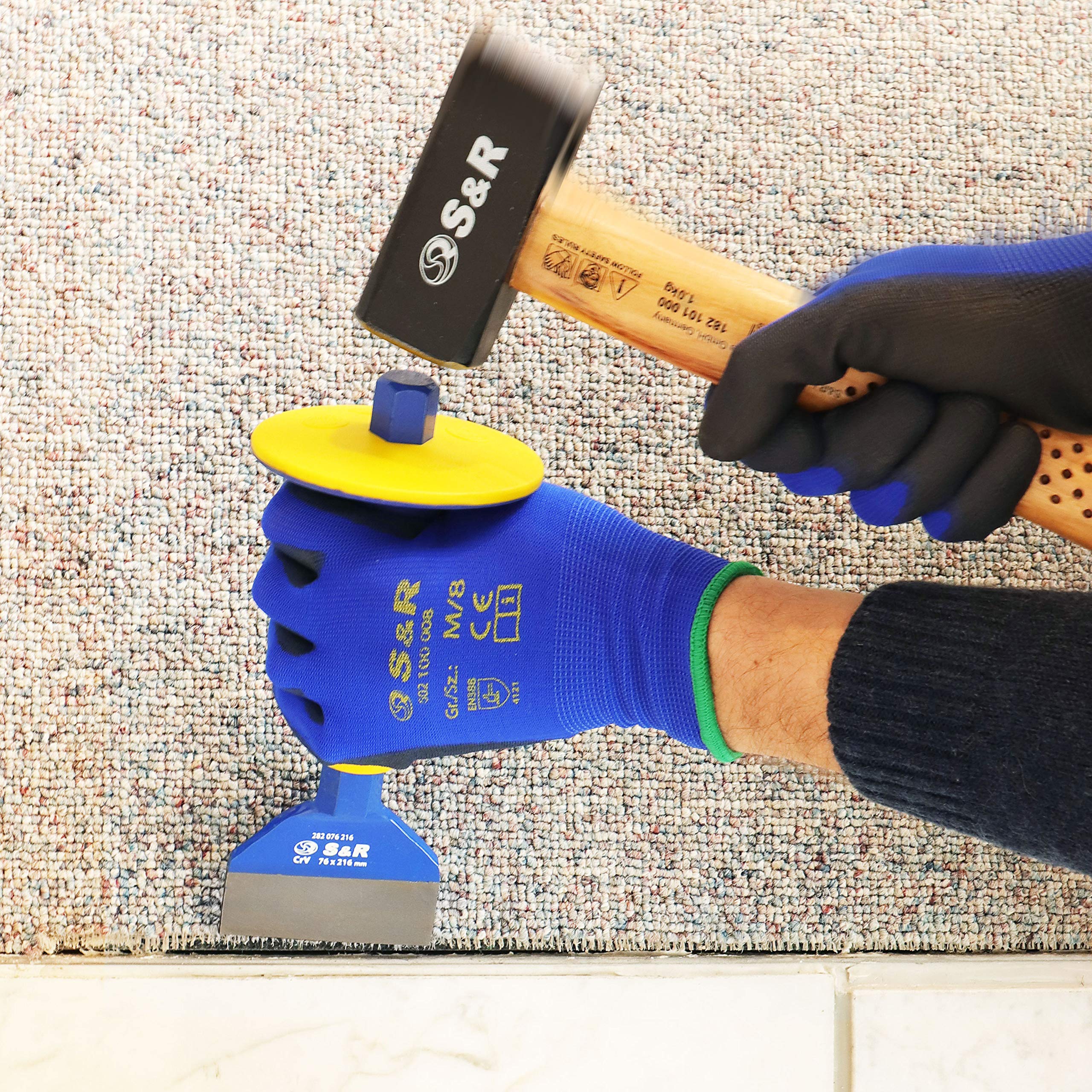 S&R Scalpello da Muratore Piatto con Paracolpo 76 x 216mm. Per Piastrelle, Calcestruzzo, Pietre, Pavimenti