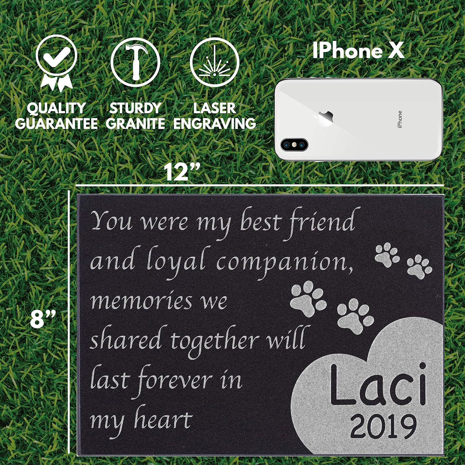 Lara Laser Works Memorial Gifts, Personalized Pet Grave Markers - 4 Different Sizes - Pet Loss Gifts, Cat/Dog Pet Headstone Sympatyh Gifts, Cat/Dog Rememberance - Paw Print Left by You