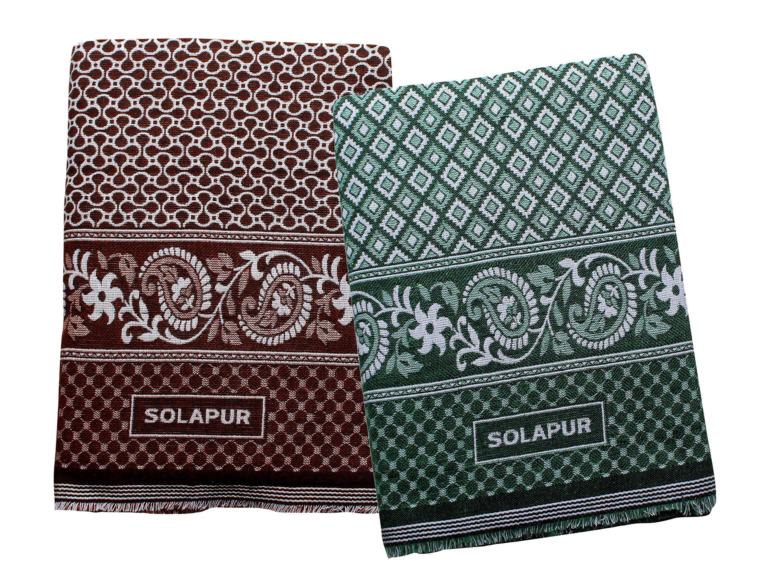 Mayur Solapur Chaddar 100% Cotton Dailyuse Single Bed Blanket Pack of 2 Brown & Green