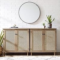 Vista 1 de Volans Juego de 2 armarios de almacenamiento con puertas de mimbre de ratán tejido, aparador para entrada, pasillo o sala de estar, chapa de madera