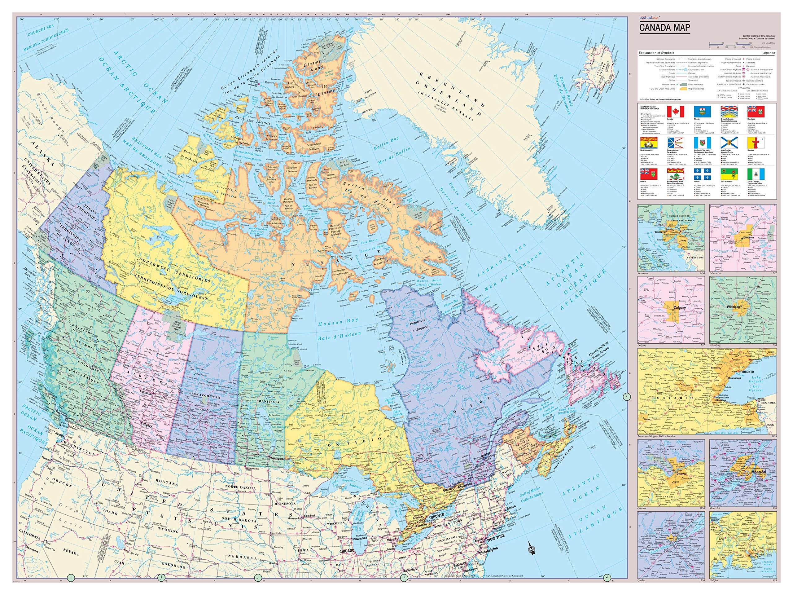 Cool Owl Maps Canada Wall Map Poster (Laminated 32x24)