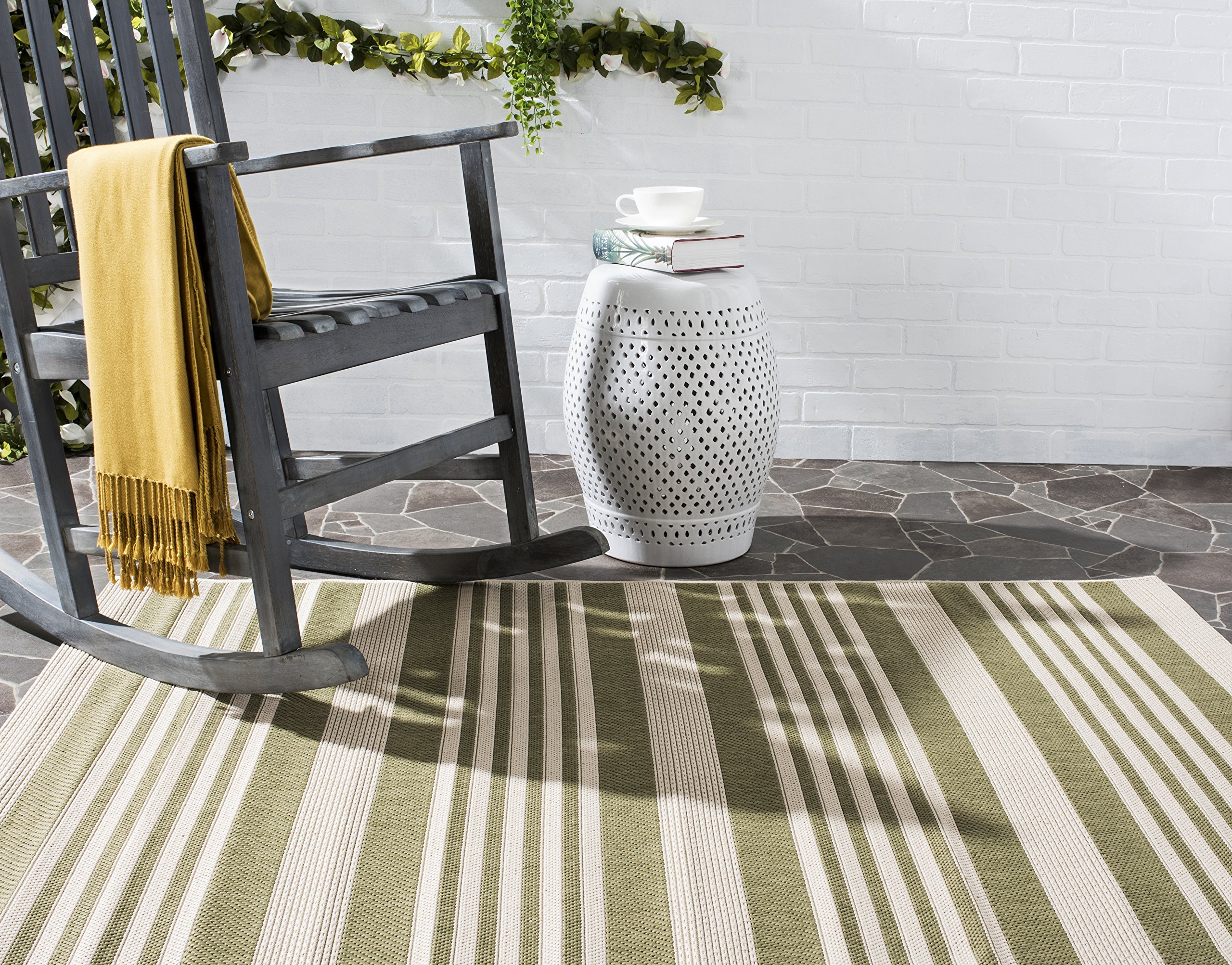 Safavieh Striped Indoor/Outdoor Woven Accent Area Rug, Courtyard Collection, CY6062, in Green / Beige - Image 2