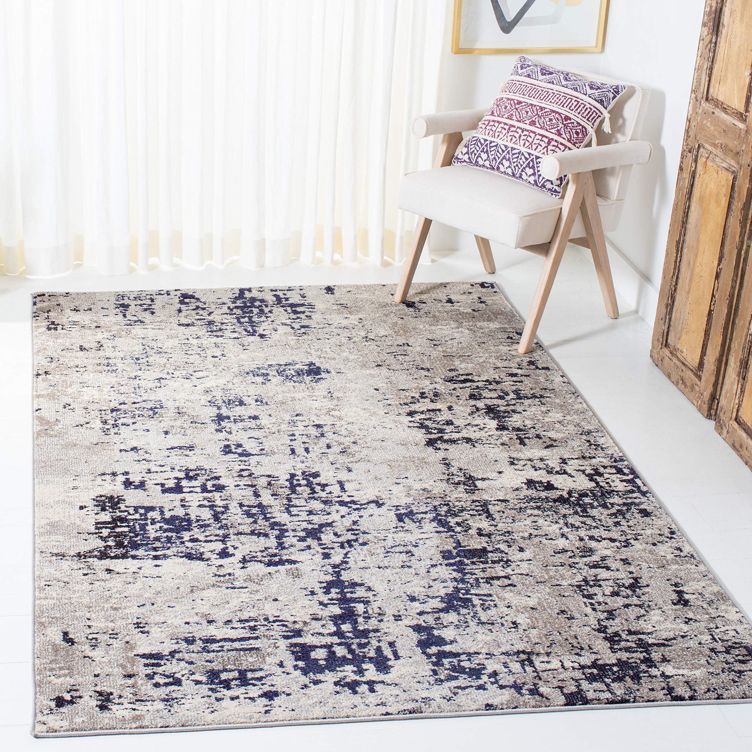 Safavieh Madison Collection 8' x 10' BeigePurple MAD471B Modern Abstract Non-Shedding Living Room Bedroom Area Rug