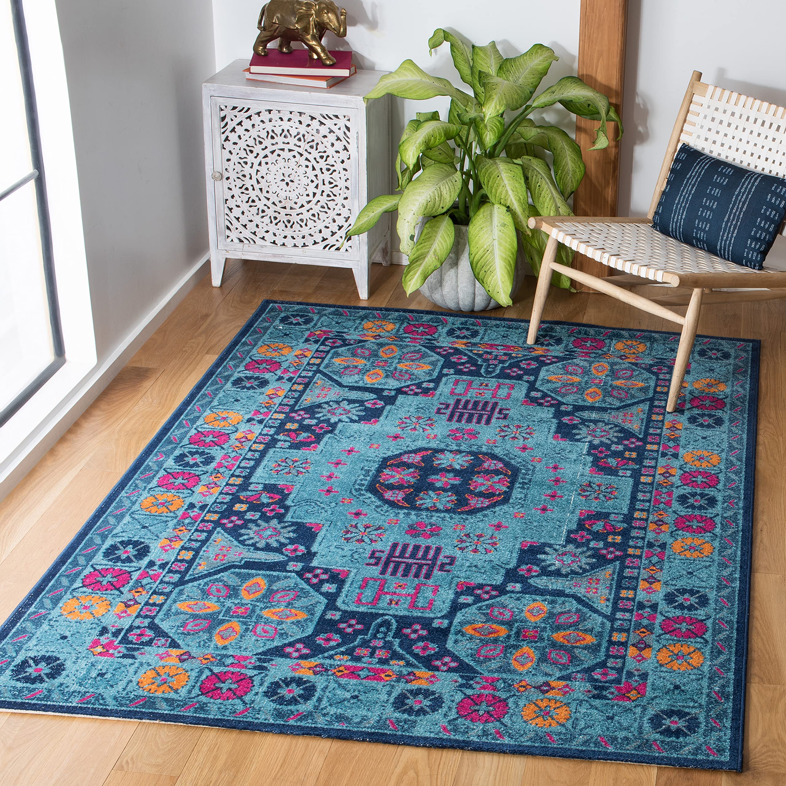 Safavieh Vintage Inspired Indoor Woven Rectangle Area Rug, Artisan Collection, ATN335, in Blue / Multi