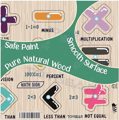Image of Combo Wooden Number & Math Sign Peg Puzzle for Kids | Montessori Educational Puzzle Board with Numbers 0-9 and Arithmetic Symbols | Early Math Learning Toy for Toddlers (Age 2+)