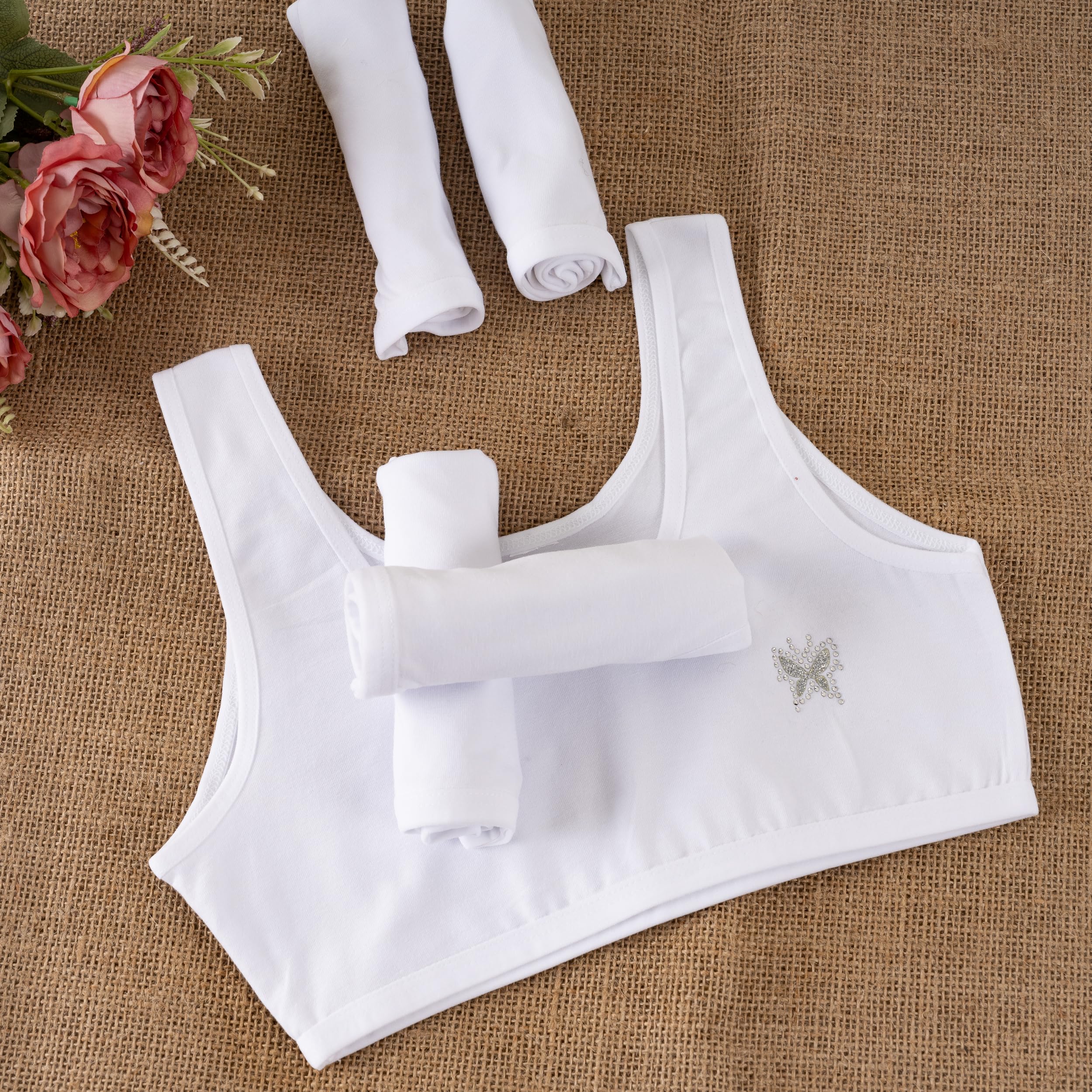 LOREZA Sujetador Bustier para Niñas Ropa Interior Piedras Preciosas Camiseta de Tirantes Algodón 10 a 15 años