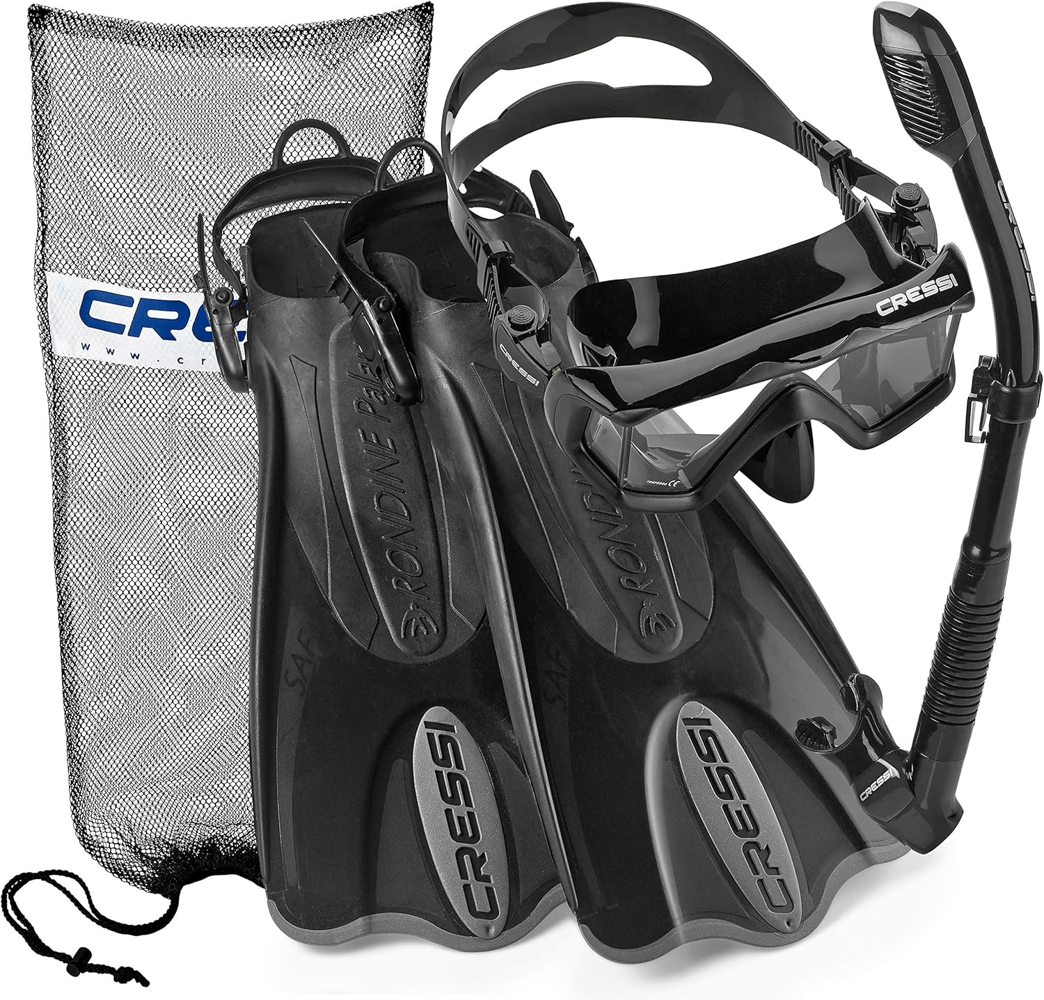 Cressi Italian Boutique Collection - Palau Short Self Adjust Fin - Liberty Triside Pano Tempered Glass Lens Mask - Purge Dry Snorkel - Mask Fin Snorkel Set : Sports & Outdoors