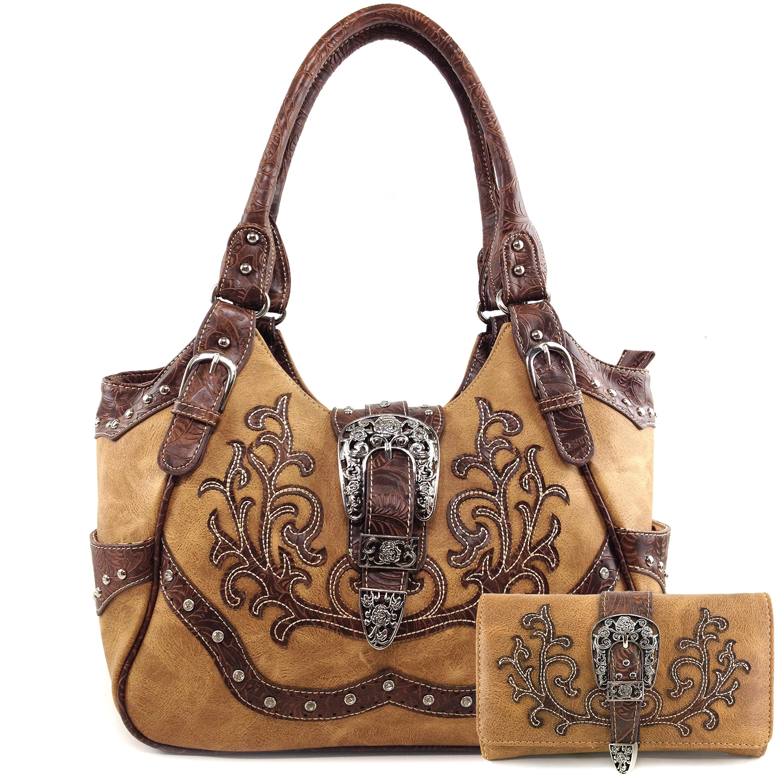 American Albino Floral Embroidery Buckle Shoulder Concealed Carry Handbag Purse