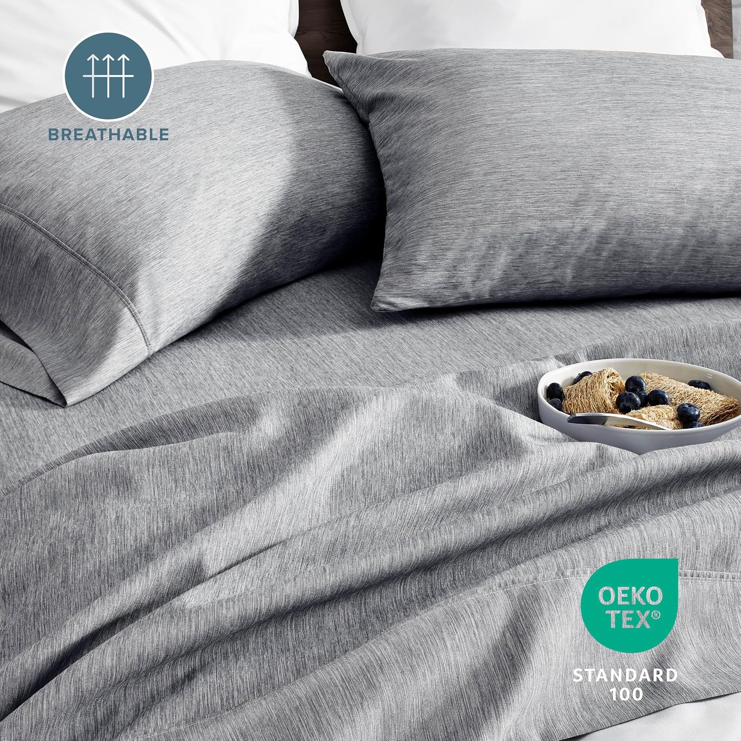 Bare Home Printed Sheet Set - 1800 Ultra-Soft (King, Heathered Charcoal)