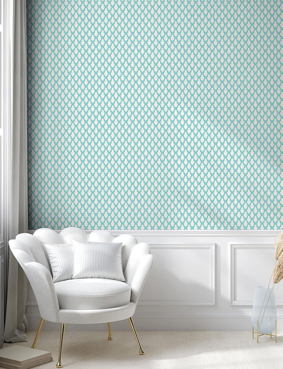 Ambesonne Ethnic Peel & Stick Wallpaper for Home, Moroccan Mosaic Tile Pattern Abstract Exotic Motifs Work of Art Illustration, Self-Adhesive Living Room Kitchen Accent, 13" x 36", Turquoise
