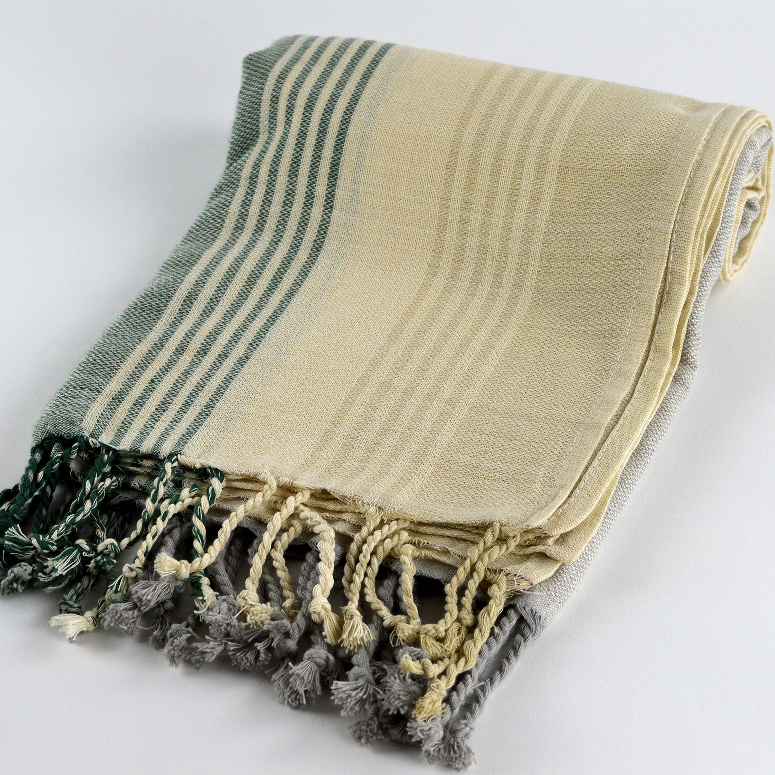 Nature Is Gift Tirkish Peshtemal Pestemal Towel Thin Eco Large Quick Dry Luxury Bath Hamam Spa Sauna Beach Gym Yoga Pool Massage Guest Sarong Bathrobe Fouta 100% Cotton Turquoise & Lime Color