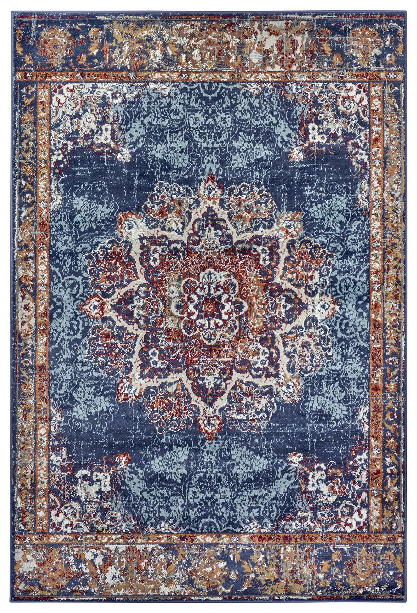 HANSE Home Maderno Tapis Oriental Classique tissé serré avec Ornements - Aspect Vintage - Poils Courts Doux - pour Chambre à Coucher, Salle à Manger, Salon, Couloir - Bleu, 160 x 235 cm