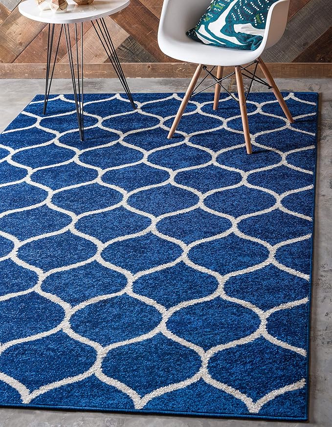 Unique Loom Trellis Frieze Collection Area Rug Rounded (6' 1" x 9', Navy Blue