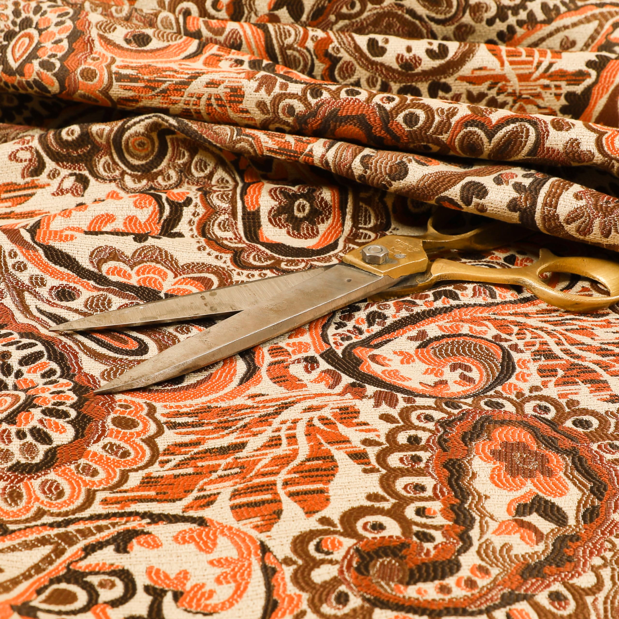 Redbrick Mill Fabrics Flame Retardant All Over Paisley Pattern Orange Brown Colour Chenille Upholstery Curtain Fabrics (Per Metre) โ image 1