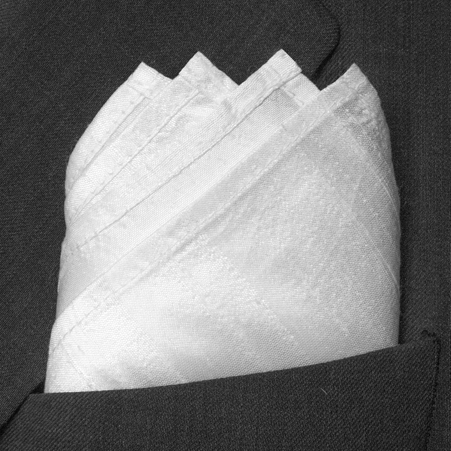 Royal Silk Deluxe White Glow Silk Dupioni Pocket Square 100% Silk - Full-Sized 17"x17"