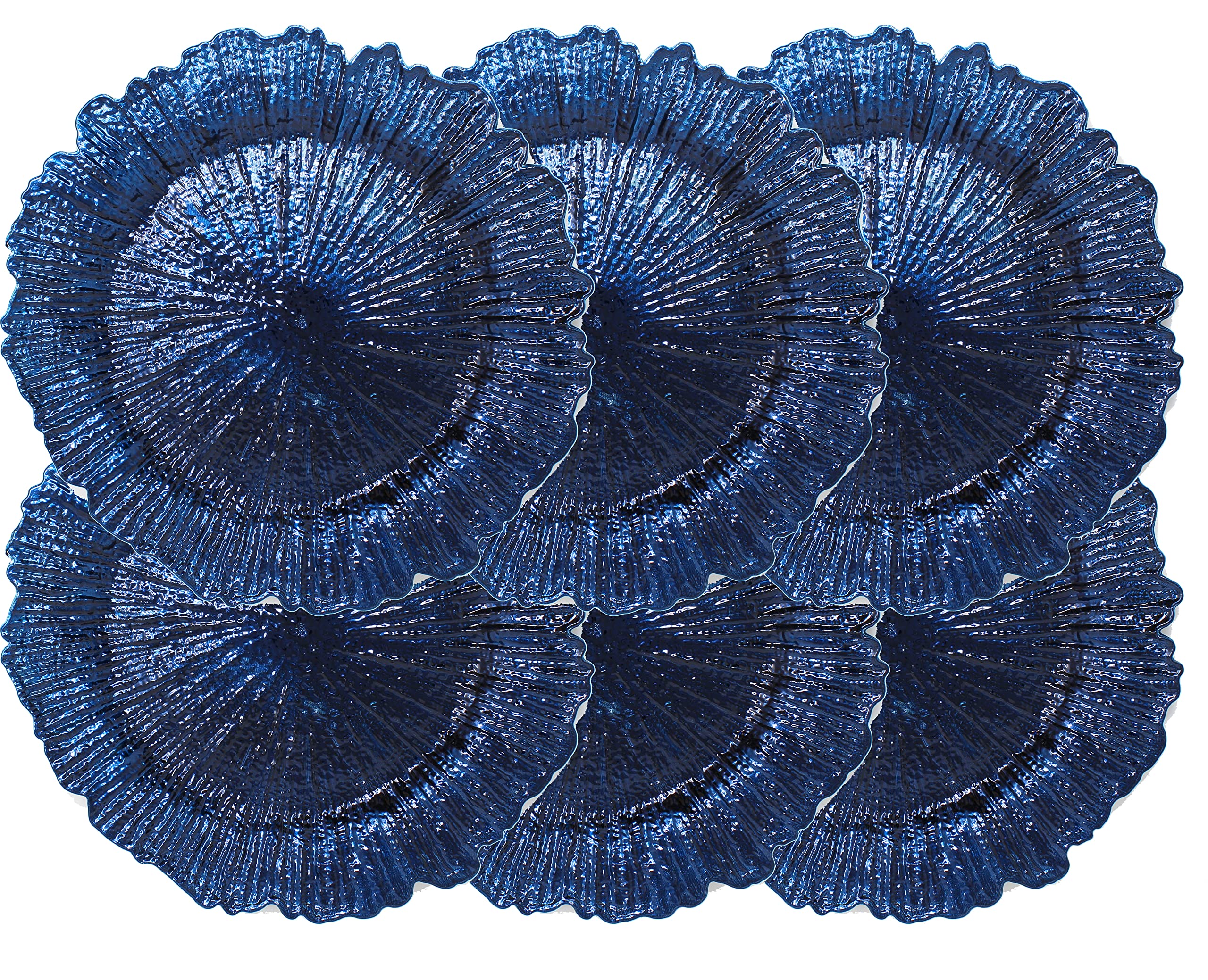 Plastic Reef Charger Plates Glossy Finish - Set of 6 - Thick and Reusable - Dark Blue