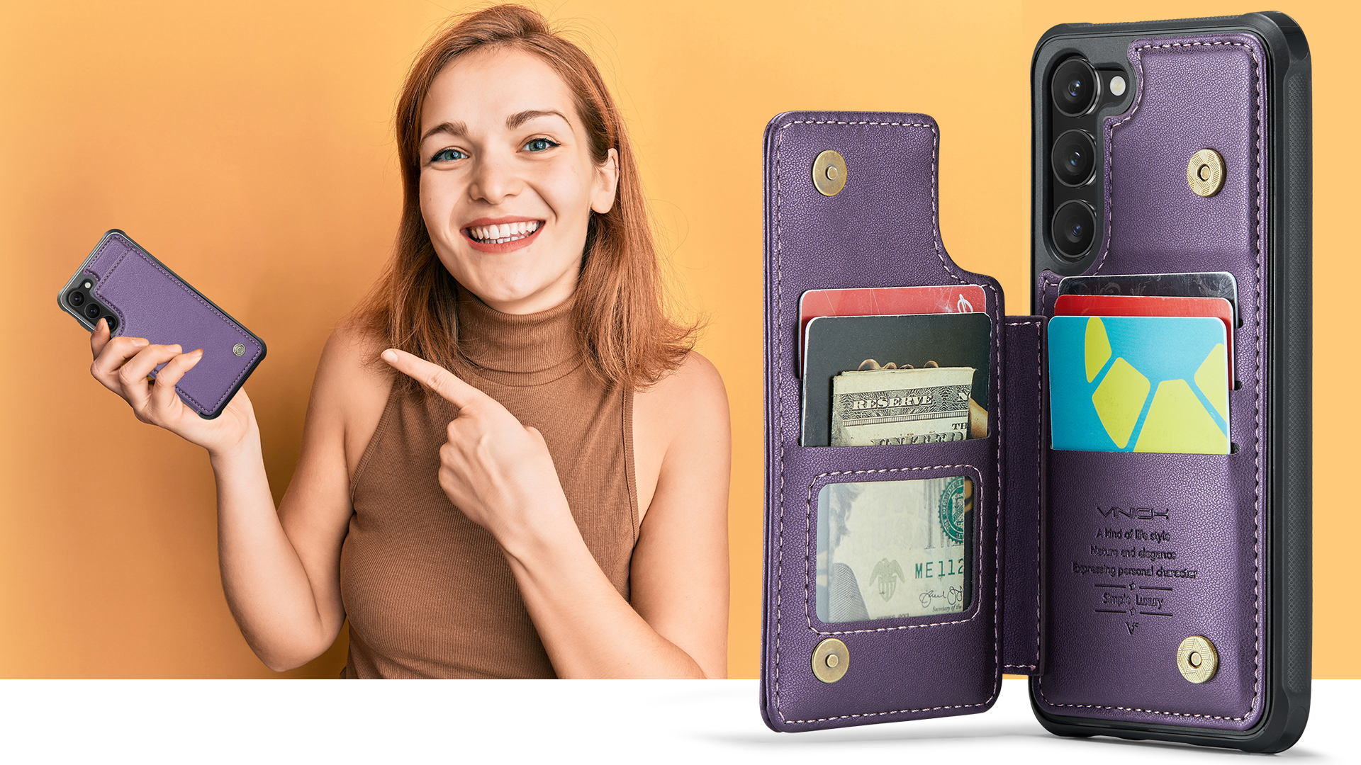 Vinich for Samsung Galaxy S26 Wallet Case with Card Holder, Purple