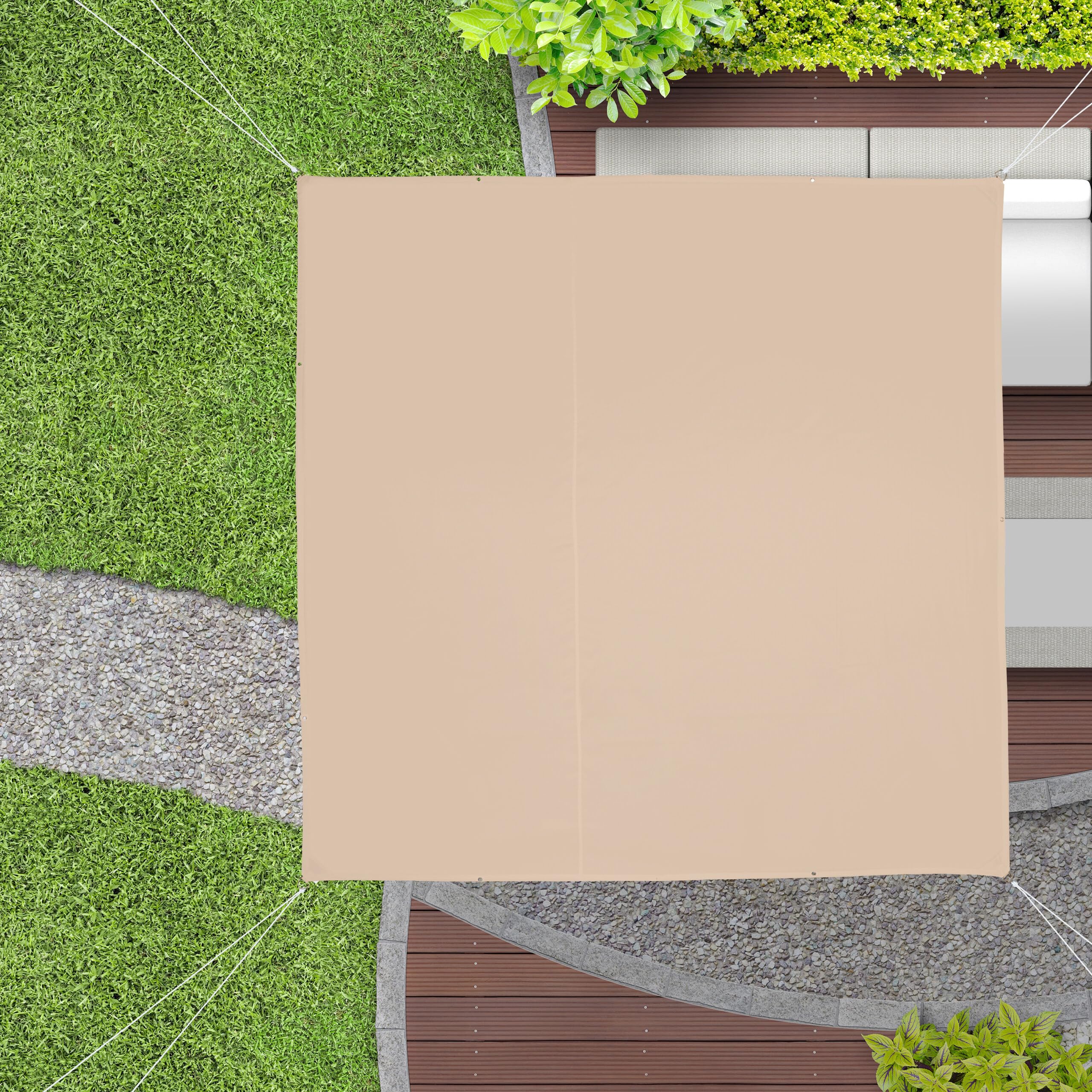 Relaxdays Toldo Vela, 3,5 x 3,5 m, Repelente al Agua, Poliéster, Cuerdas Tensoras, Cuadrado, Jardín, Balcón, Beige