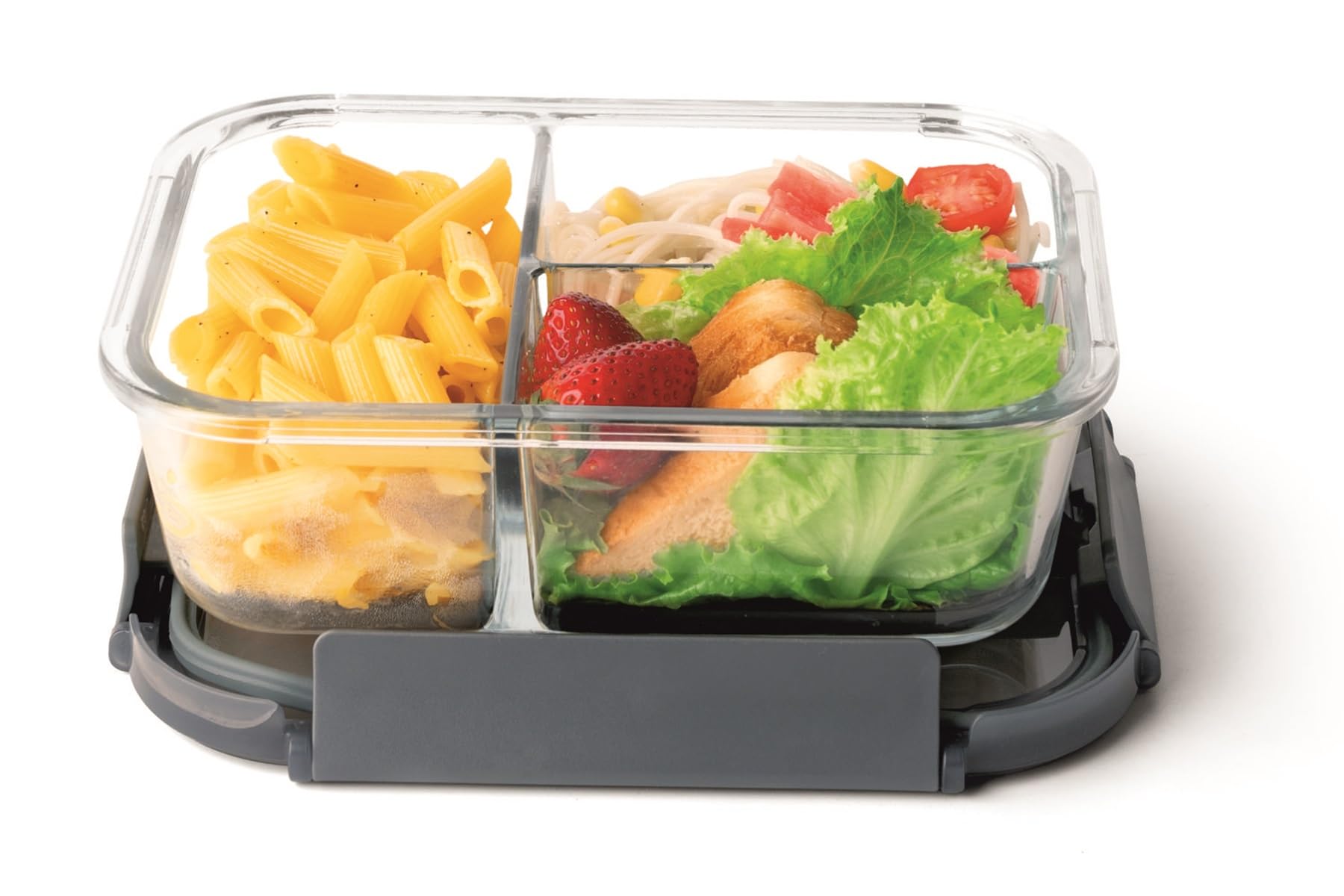 SignorawareSlim High Borosilicate Glass Three Compartment Lunch Box | Leakproof | Microwave, Oven & Dishwasher Safe | Airtight | High Heat Acceptance | Direct Fridge to Oven (1000ml | Clear)