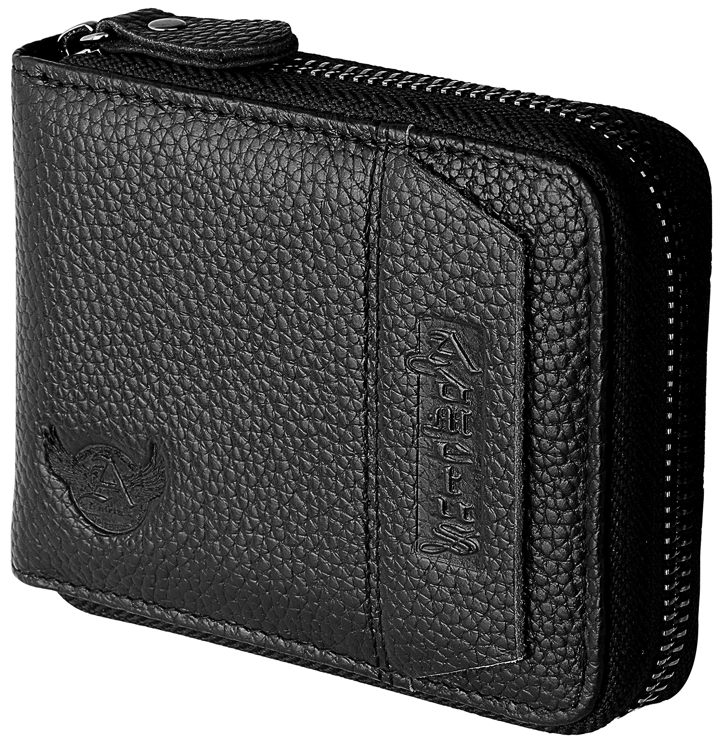 Admetus Men's Genuine Leather Short Zip-around Bifold Wallet