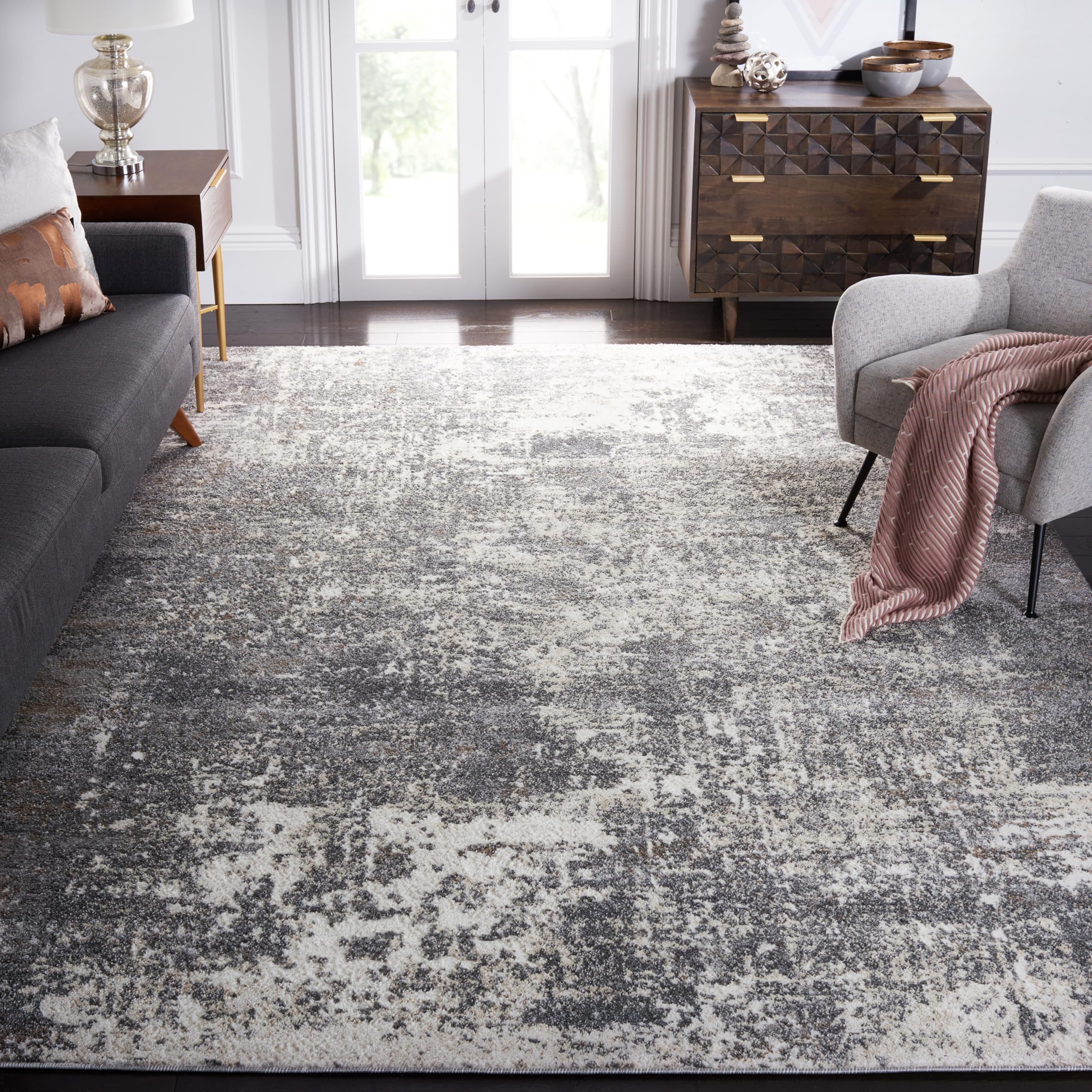 SAFAVIEH Aston Collection Area Rug - 9' x 12', Grey & Ivory, Modern Abstract Design, Non-Shedding & Easy Care, Ideal for High Traffic Areas in Living