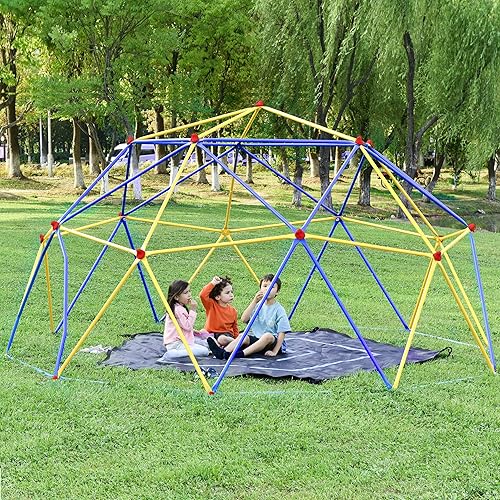 Centro de juego de cúpula geométrica de 10 pies, torre de cúpula de escalada para niños con hamaca, acero resistente al óxido y a los rayos UV que