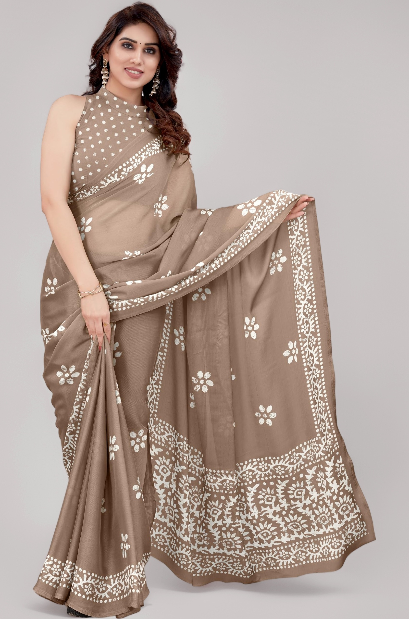 MIRCHI FASHION Women's Latest Chiffon Batik Printed Saree with Blouse Piece