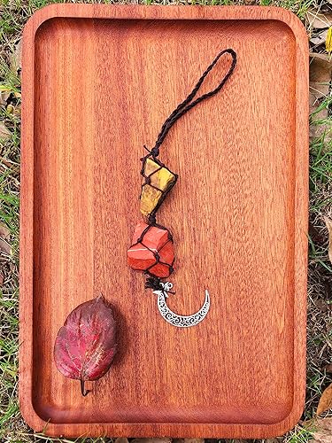 Miniatura 6 de Dije colgante de jaspe rojo con ojo de tigre, luna colgante y accesorios de cristal curativo, confianza