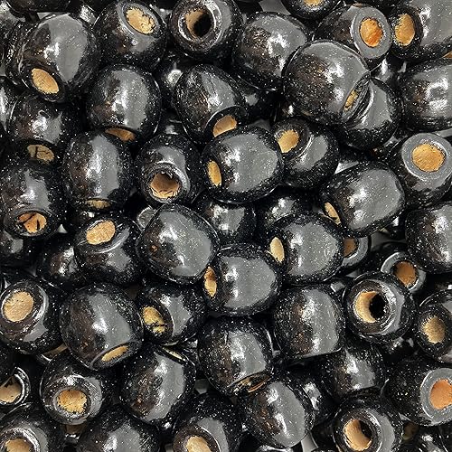 Vista 5 de Mezcla de 200 cuentas de madera de barril de 0.669 in de colores de granja en oro, natural, blanco, negro y gris