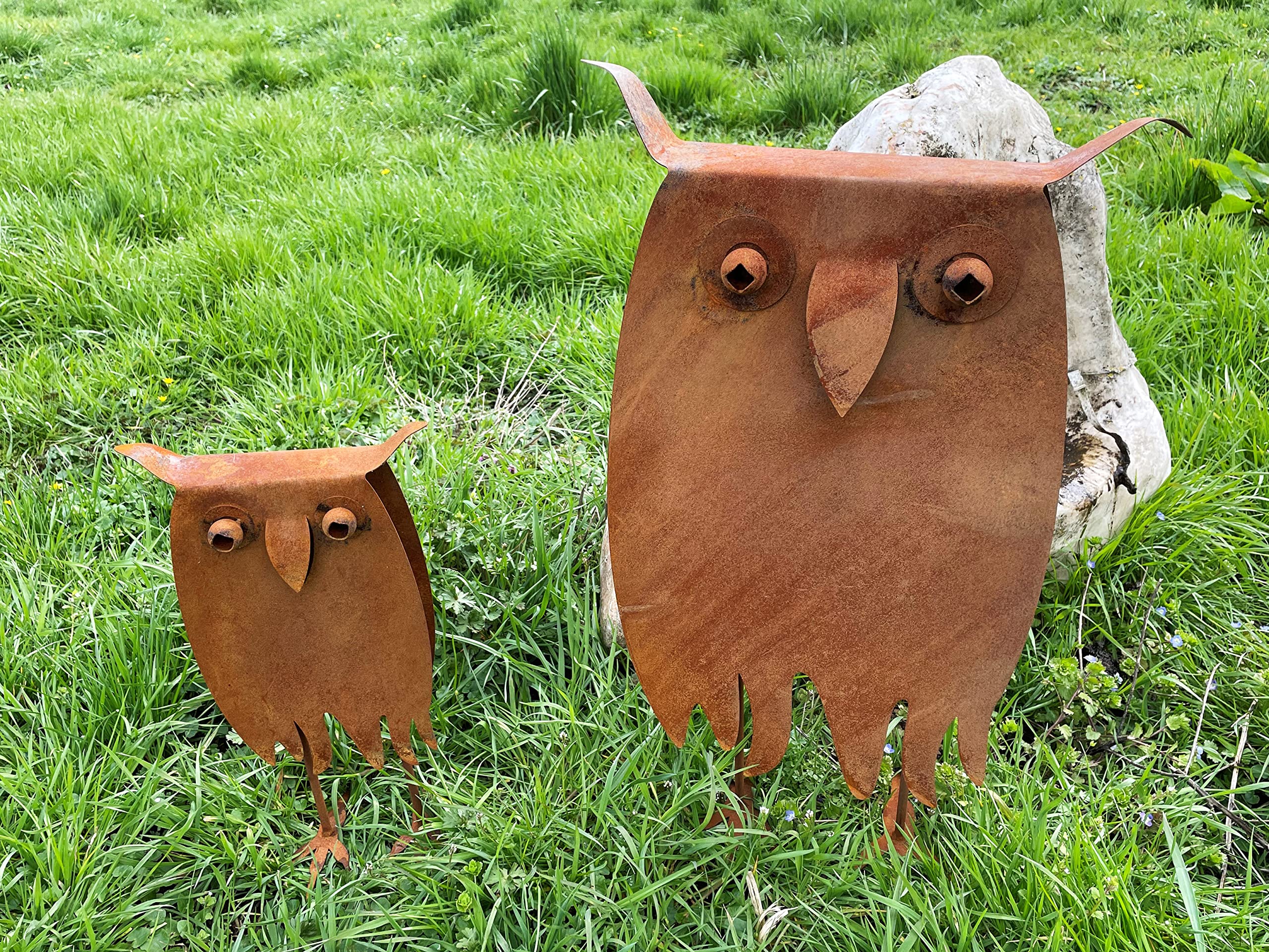 STEINFIGURENWELT GIEBEN Gufo effetto 3D, rettangolare, altezza 65 cm, decorazione da giardino in metallo antiruggine, resistente alle intemperie, statuetta in metallo arrugginito