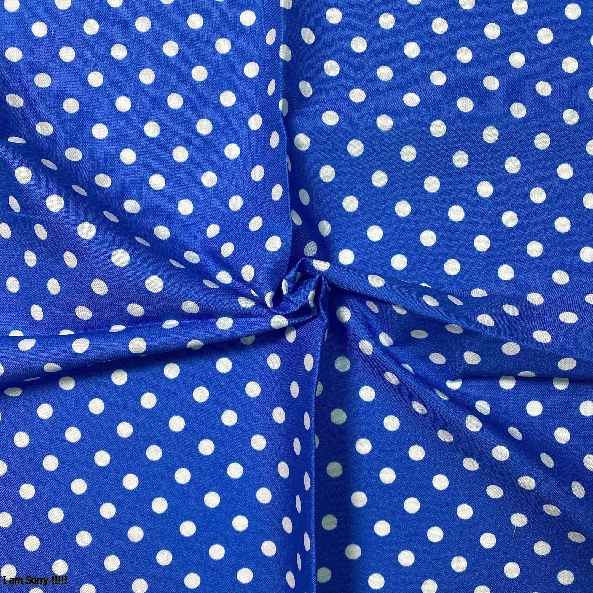 Cotton Fabric - 44" / 111cm Wide Fabric 8mm 100% Cotton Polka Dot for DIY, Home Décor, Dresses - Royal Blue on White (Per Metre Continuous)