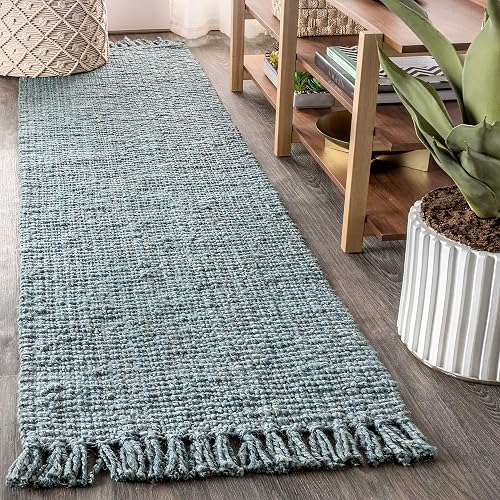 JONATHAN Y Handwoven Jute Fringe Runner (Light Blue/Gray)