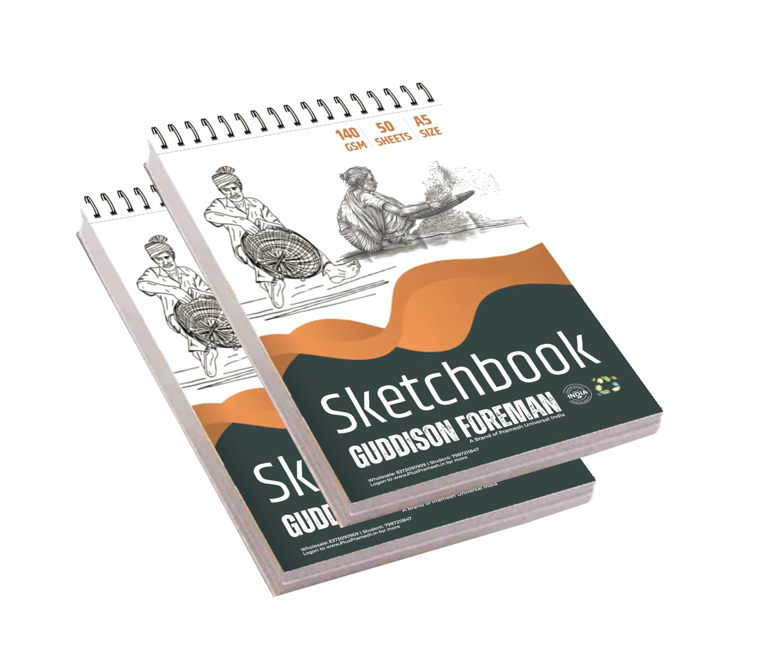 Sketchbook A5 | 50 Sheet 100 Pages | 140GSM | Pack of 2 | Durable Acid Free Drawing Paper |Top Spiral-Bound Sketchpad for Artists Kids & Professionals for Marker Colored Pencil Charcoal