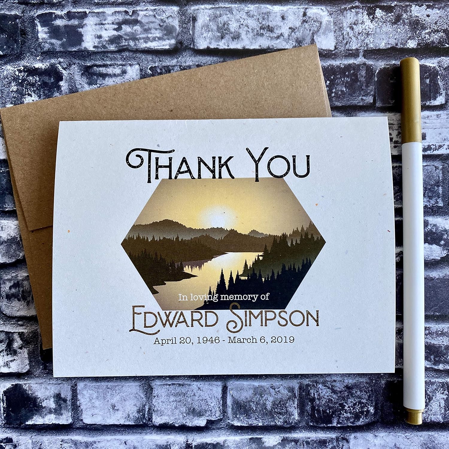 Personalized Funeral Acknowledgement Cards - Mountain River Sunset - Sympathy Thank You Bereavement Folded Note Cards - Eco Friendly