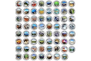 Sheet of 63 Round: 1 inch Tall National Park Stickers
