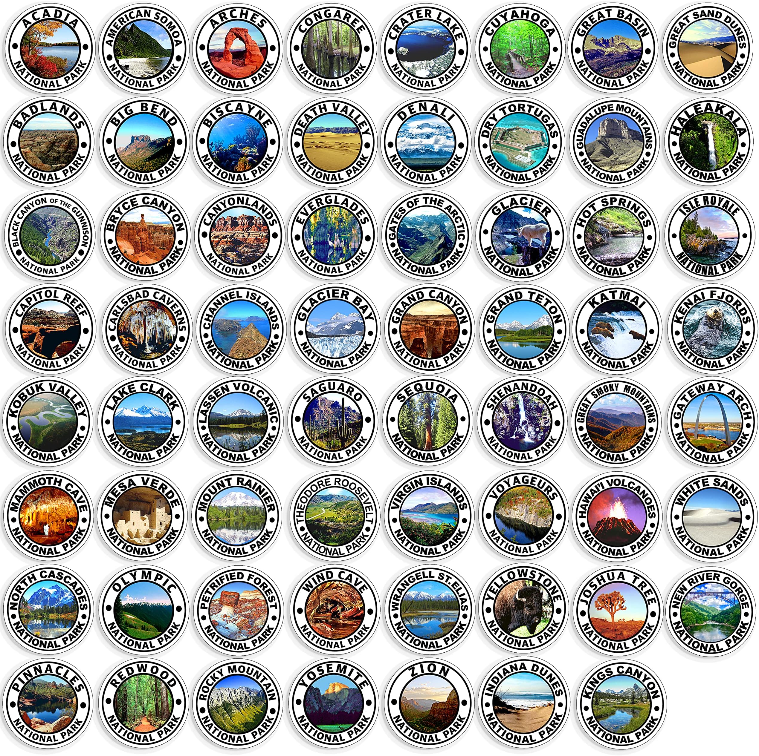 Amazon.com: Sheet of 63 Round: 1 inch Tall National Park Stickers (All ...