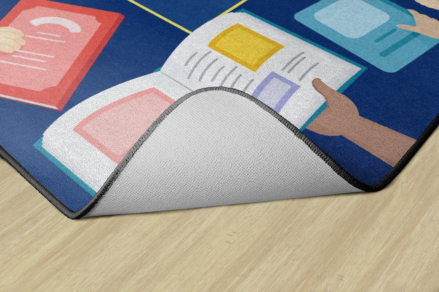 Flagship Carpets Book Border Multicolor Children's Educational Rug for Classroom Reading Area or at Home Activity and Learning Space, 10'6" x 13'2", Rectangle