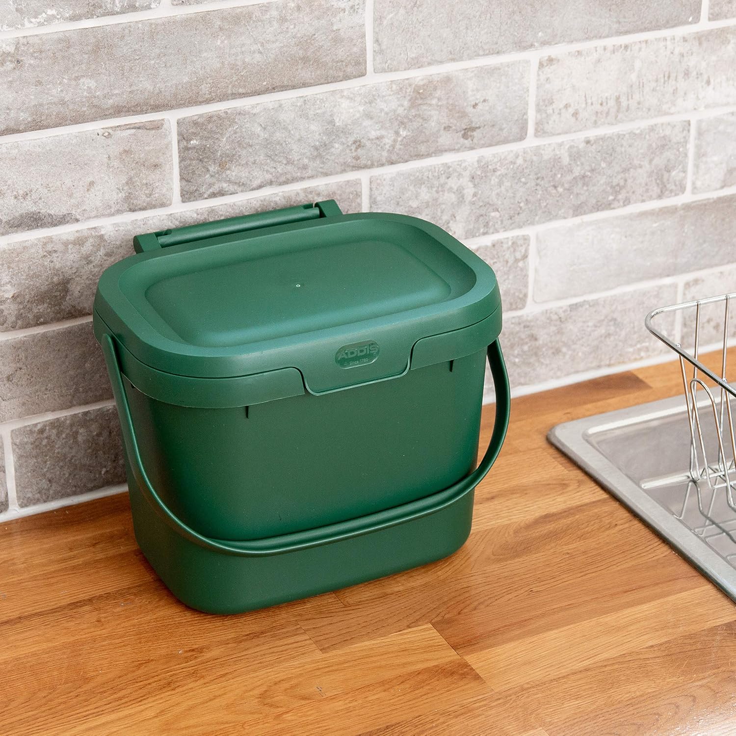 Addis 518250 Everyday Kitchen Food Waste Compost Caddy Bin, 4.5 Litre, Dark Green