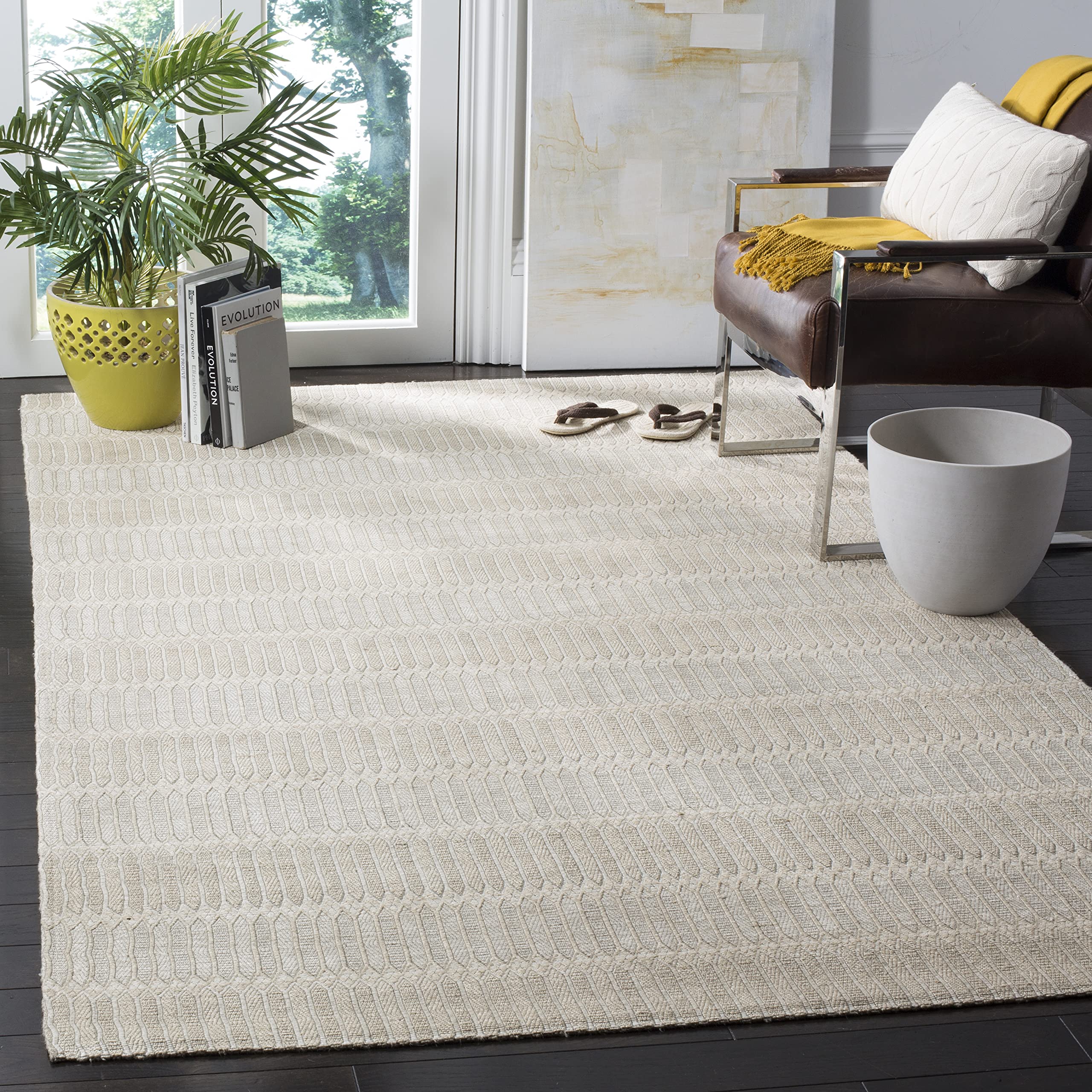 SAFAVIEH Natural Fiber Collection Area Rug - 7' Square, Ivory & Natural, Handmade Rustic Farmhouse Jute, Ideal for High Traffic Areas in Living Room, Bedroom (NF186A