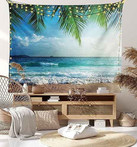 Miniatura 7 de Ambesonne Tapiz de océano, palmeras, isla tropical, playa, Maldivas, fotografía, postal para el hogar, explorador, decoración de tela para colgar en