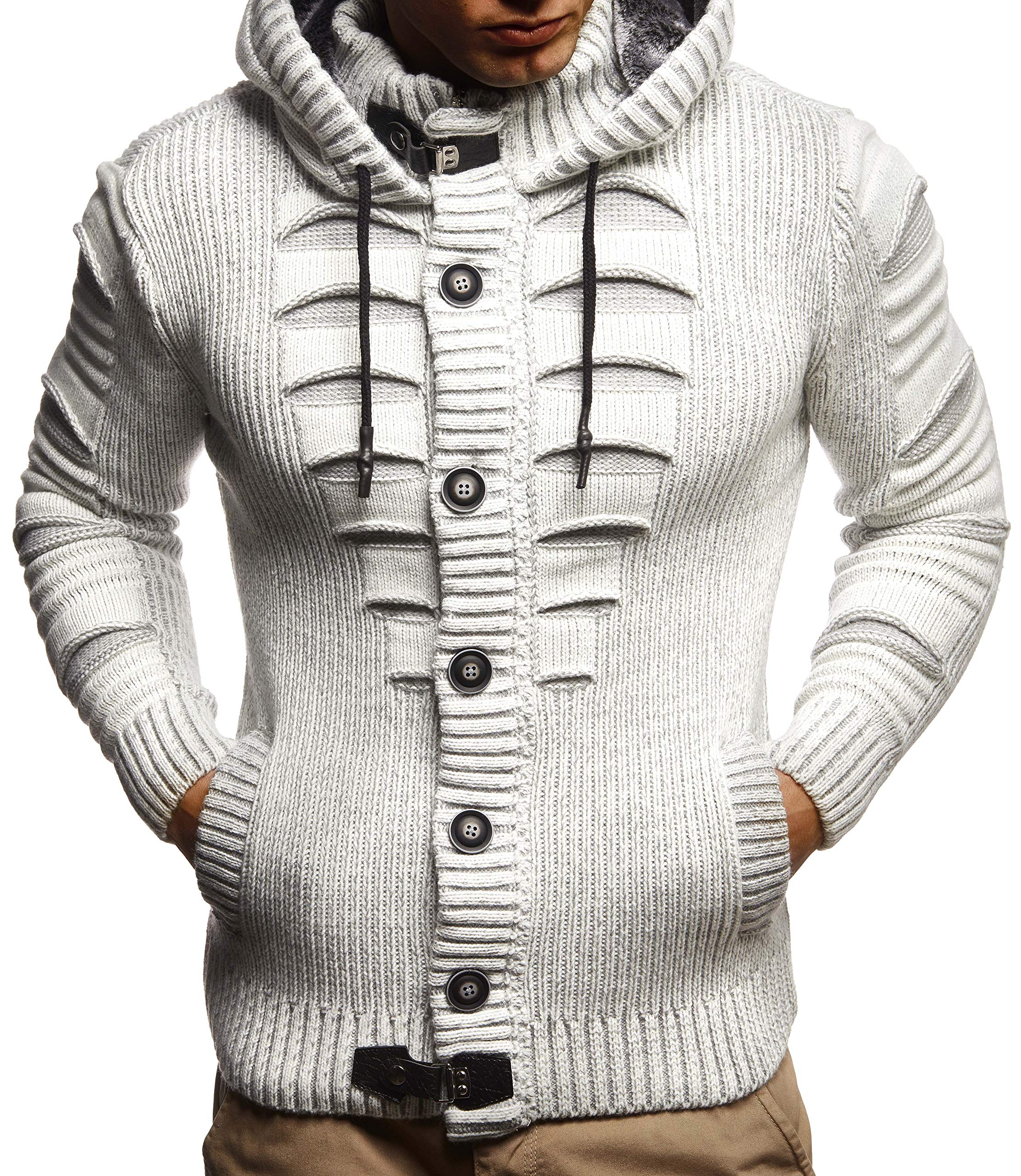 Leif Nelson Giacca Uomo in Maglia con Cappuccio Cardigan LN-5605